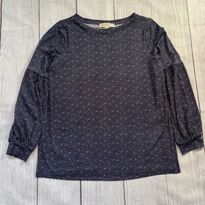 Michael Kors Navy Floral Print Blouse Size M
